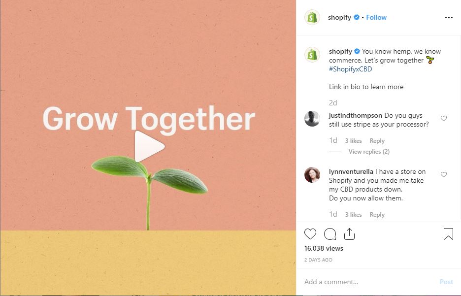 shopify instagram cbd announcement